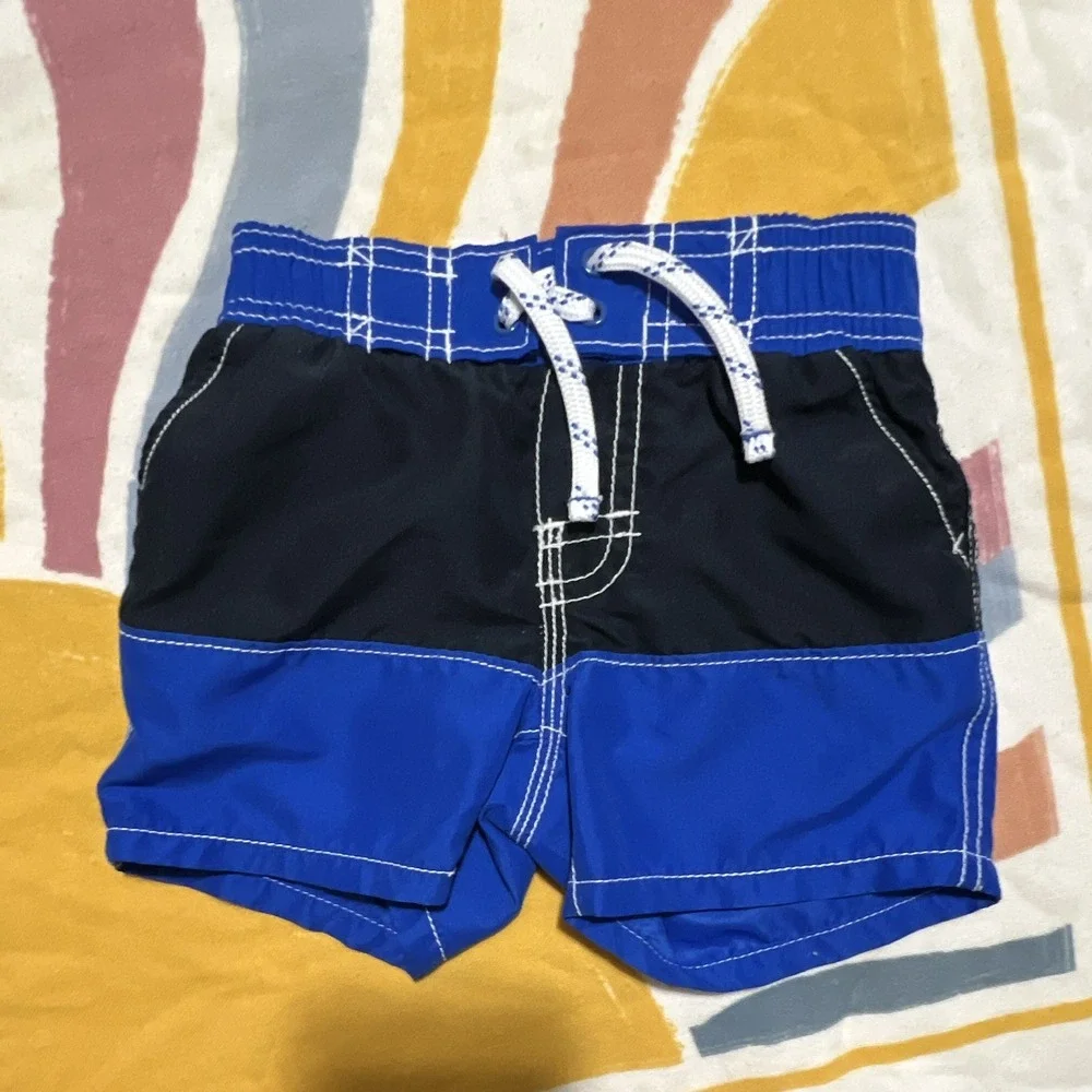 babyGap Boys Swim Trunks Colorblock Blue Black Yellow 6-12M Lined Drawstring